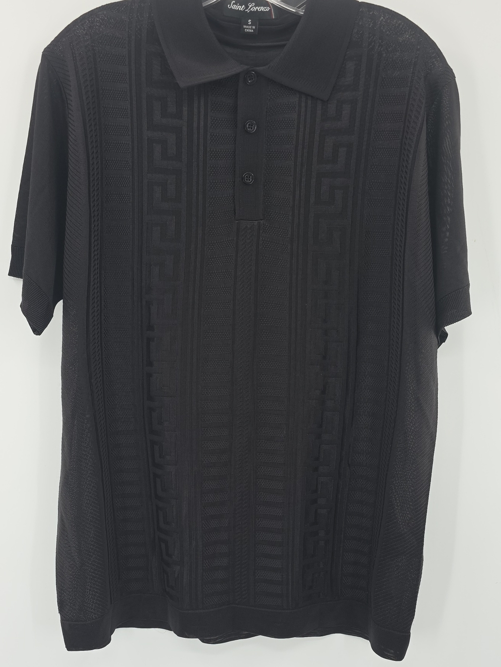 Black Textured Short-Sleeve Polo